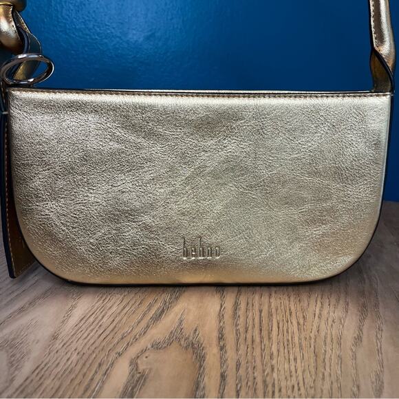 Behno New York Ina Mini Pouchette Metallic Gold Leather Shoulder Bag - Picture 2 of 10